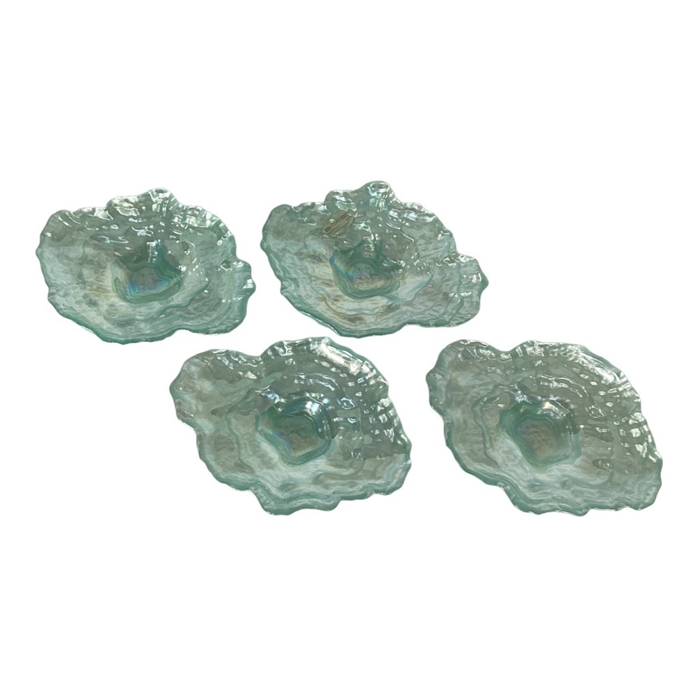Akcam Coastal Collection Glass Oyster Shell Bowls Opalescent Green Set Of Four
